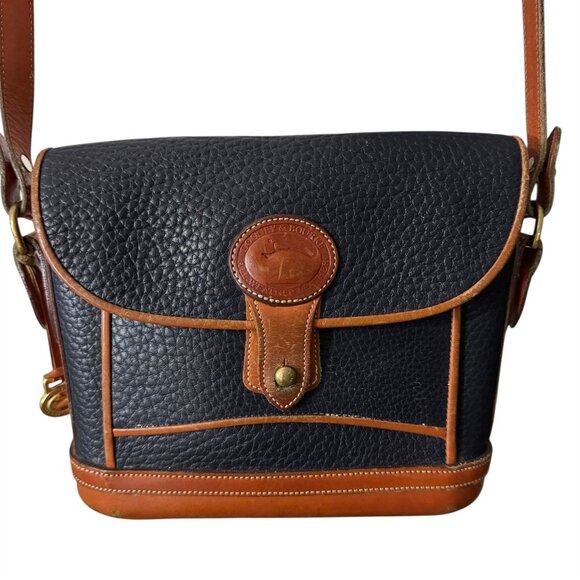 Dooney & Bourke Dover Bag Purse Black & Brown Pebbled Leather Duck Logo Vintage - Picture 2 of 12